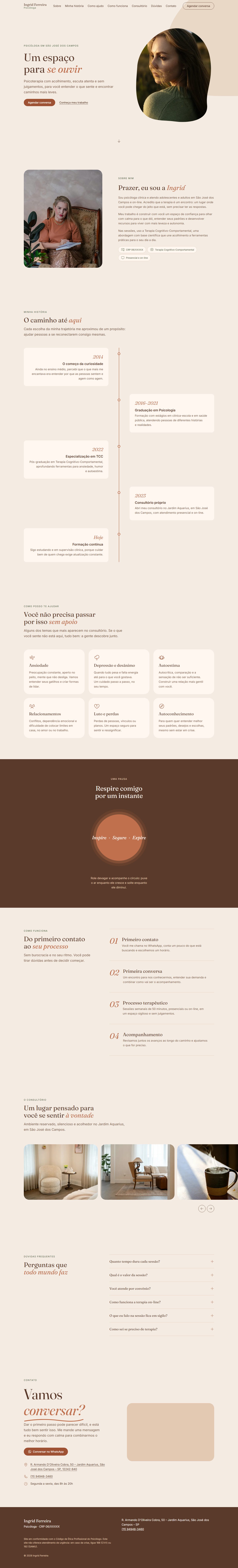 Captura de tela do site de Ingrid Ferreira, psicóloga
